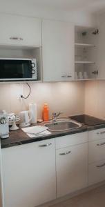 a kitchen with a sink and a microwave at Apartment Lala in Interlaken