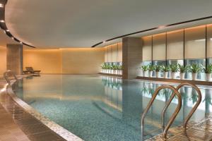 寶安的住宿－深圳機場凱悅嘉軒酒店，植物繁茂的酒店游泳池