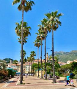 a group of palm trees on a sidewalk at Le Mattoni 2 in Menton
