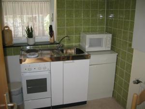 a small kitchen with a sink and a microwave at Ferienwohnung Waschinski in Goslar