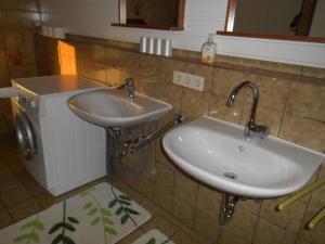 a bathroom with a sink and a washing machine at Hofmann Judith in Grassau +8 photos
