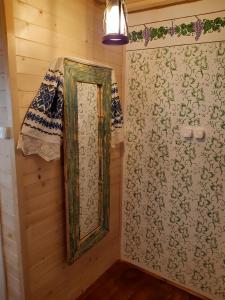 La salle de bains est pourvue d'une douche et d'un miroir. dans l'établissement Casa Moroșenilor - Breb, à Breb 214 autres photos