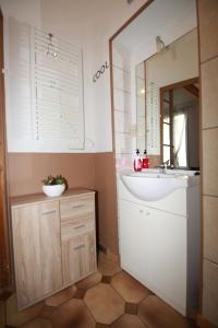 een badkamer met een wastafel en een spiegel bij LA ROSIERE in La Fère