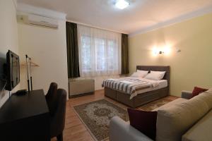 uma sala de estar com uma cama e um sofá em Apartment Nikola em Belgrado