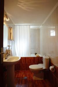 a bathroom with a toilet and a sink and a tub at Nectar Apartments in Istro