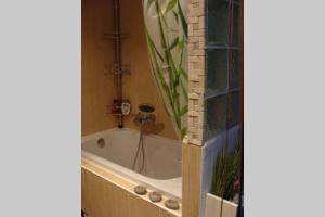 a bath tub in a bathroom with a mirror at breil sur roya in Breil-sur-Roya +9 photos