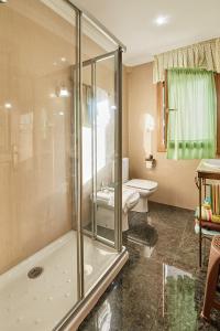 a bathroom with a shower and a sink and a toilet at Alojamiento extrahotelero casa Ernestina in Castillo