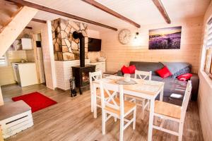 a living room with a table and a couch at DOMKI RODIS in Baligród
