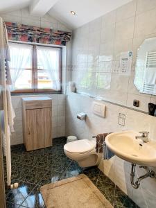 韦尔塔赫Gästehaus "Zur Schmiede"的带马桶和水槽的浴室 更多29张照片