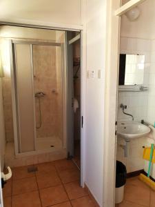 a bathroom with a shower and a sink at Family Bungalow Pineta in Novigrad Istria +52 photos