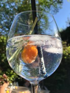 a glass of water with an orange in it at B&B Logeren bij Lies in Harderwijk