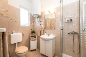 uma casa de banho com um WC, um lavatório e um chuveiro em Muzic Budget Double Room em Mali Lošinj