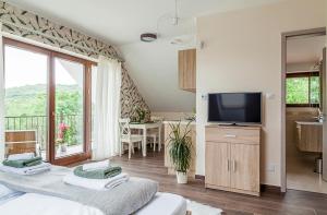 Televízia a/alebo spoločenská miestnosť v ubytovaní Pilger Apartments