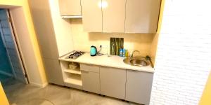 a small kitchen with a sink and a stove at Berta Maria in Odesa