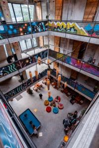 an overhead view of a living room with a pool at Frendz Hostel El Nido in El Nido