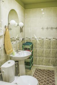 een badkamer met een wastafel, een toilet en een douche bij Gunram Mazury in Okowizna