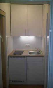 uma cozinha com um lavatório e uma bancada em Appartement Altreichenau em Neureichenau