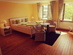 特克倫堡的住宿－三皇冠酒店，卧室配有一张床和一张桌子及椅子