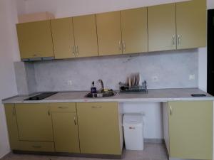 een keuken met gele kasten en een wastafel bij Complex Argo ap.2 in Ravda