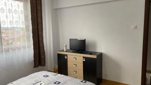 a bedroom with a bed and a tv on a dresser at Arician full service in Ocna Şugatag