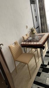a dining room table with chairs and a plant on it at Arician full service in Ocna Şugatag