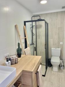 a bathroom with a shower and a toilet and a sink at Hogar en Benicasim in Benicàssim