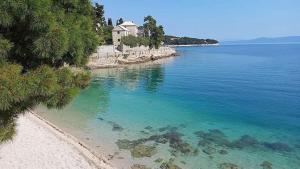 a view of a beach with a house and the water at Apartment Elena in Sumartin