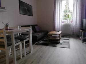 een woonkamer met een bank en een tafel bij Olsinky in Ústí nad Labem
