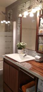 a bathroom with a sink and a mirror at Apartamento Oliver in Calella