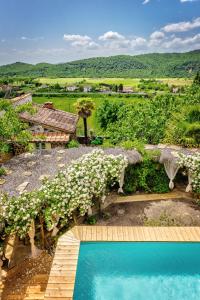 阿雷佐的住宿－Borgo Marcena，享有带游泳池的房屋的空中景致