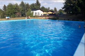 a large pool of blue water with people in it at Hotel Annahof in Domašov