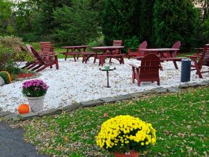 a group of picnic tables and chairs in a park at Willows Motel in Williamstown