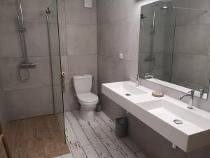 バルバッジョにあるAppartement Haute-Corse Calmeのバスルーム(トイレ、洗面台、シャワー付)