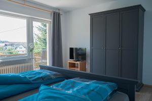 1 dormitorio con armario grande y TV en Ferienwohnungen Uhldinger Nest, en Uhldingen-Mühlhofen
