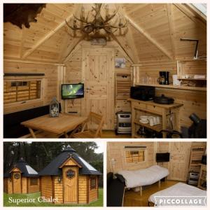 a collage of three pictures of a cabin at Costa Kabrita in Huijbergen