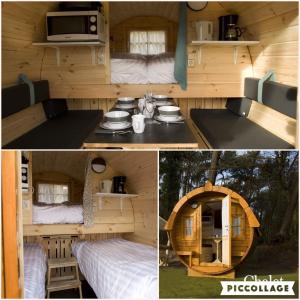 a collage of three pictures of a cabin at Costa Kabrita in Huijbergen