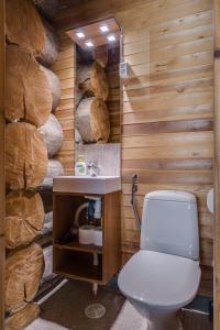 een badkamer met een wit toilet en een wastafel bij Rukan Salonki Chalets in Ruka