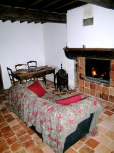 un soggiorno con letto e camino di SOUTH BURGUNDY country house MONT CHEF a Chassigny-sous-Dun