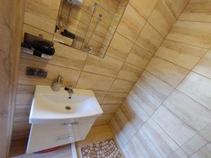 un bagno con lavandino e specchio di Ośrodek Wypoczynkowy IGOR nad Jeziorem Żywieckim a Żywiec