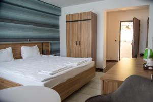 1 dormitorio con cama, escritorio y silla en Villa Marko - Trpejca en Ohrid