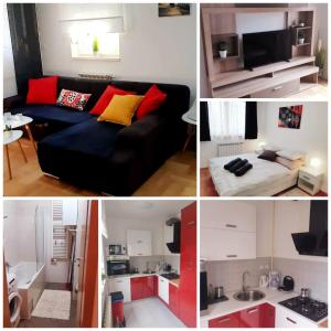 a collage of pictures of a living room and a kitchen at Apartment with garage Lavici in Zagreb