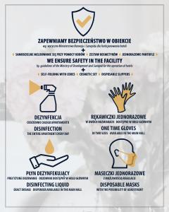 eine Reihe von Zertifikatlogos für Notfallvorsorge und Notfallrettung in der Unterkunft Mhost Bronowice in Krakau