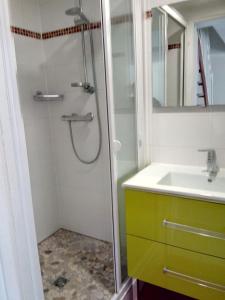 a bathroom with a shower and a sink at Residence Saint Thomas in Hillion