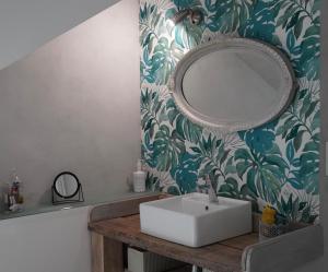 a bathroom with a sink and a mirror on a wall at L'Atelier des dépendances in Lipsheim