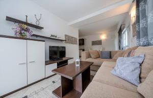 a living room with a couch and a tv at Apartments Anica Kampor in Rab