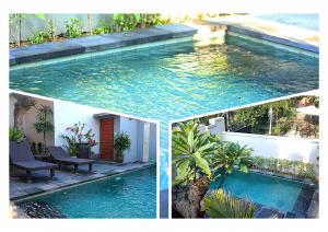 a collage of three pictures of a swimming pool at Sweet Corner Guest House in Sanur