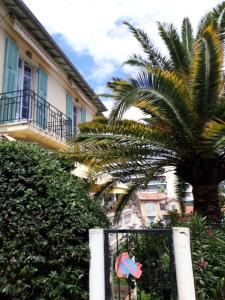 un palmier devant un bâtiment dans l'établissement Les Lauriers, à Villefranche-sur-Mer