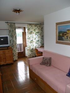 uma sala de estar com um sofá e uma televisão em Appartamenti Katinanna em Alleghe