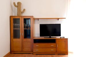 a entertainment center with a flat screen tv and a cabinet at Apartamento Cactus Centro in Úbeda