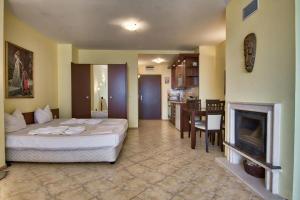 a large room with a bed and a fireplace at Villa Romana in Topola +78 photos